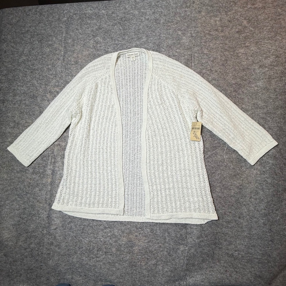 Coldwater Creek Soft Ribbon Yarn Cardigan Womens L White Open Knit Sweater NWT